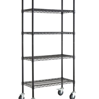 Wire Shelves | Standing Shelf Unit With Castors | Black | 153.7×76.2×35.6cm